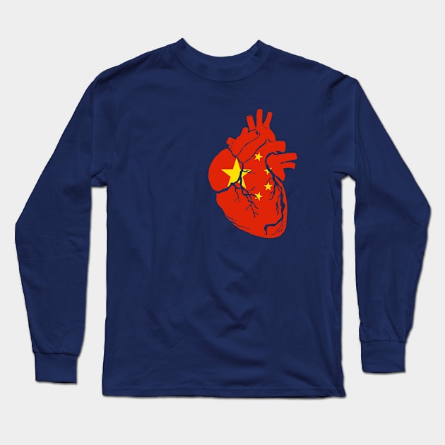 Anatomical heart design, China flag Long Sleeve T-Shirt by Bun Art Store